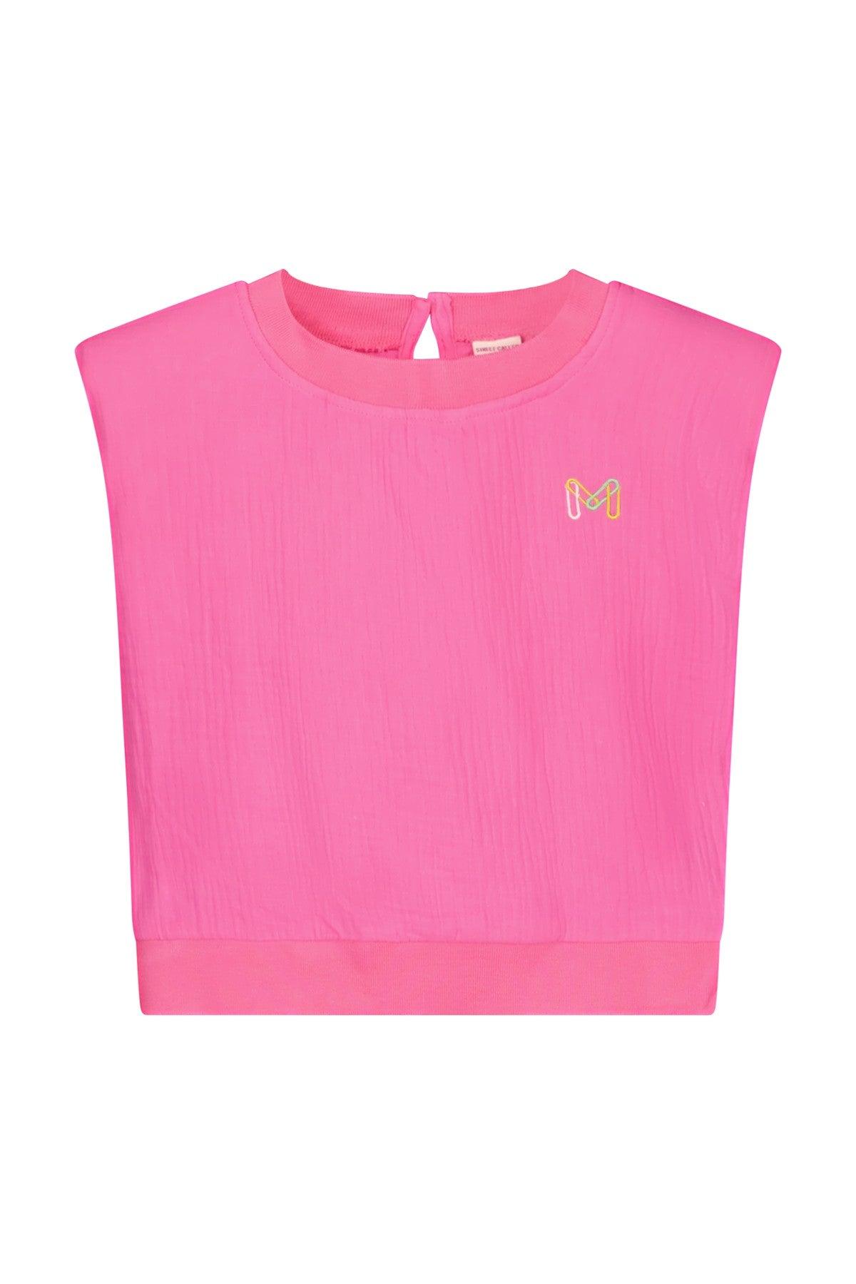 Teen Collab Luna Woven Shoulder Pad Top Lucy Pink - LikeFlo