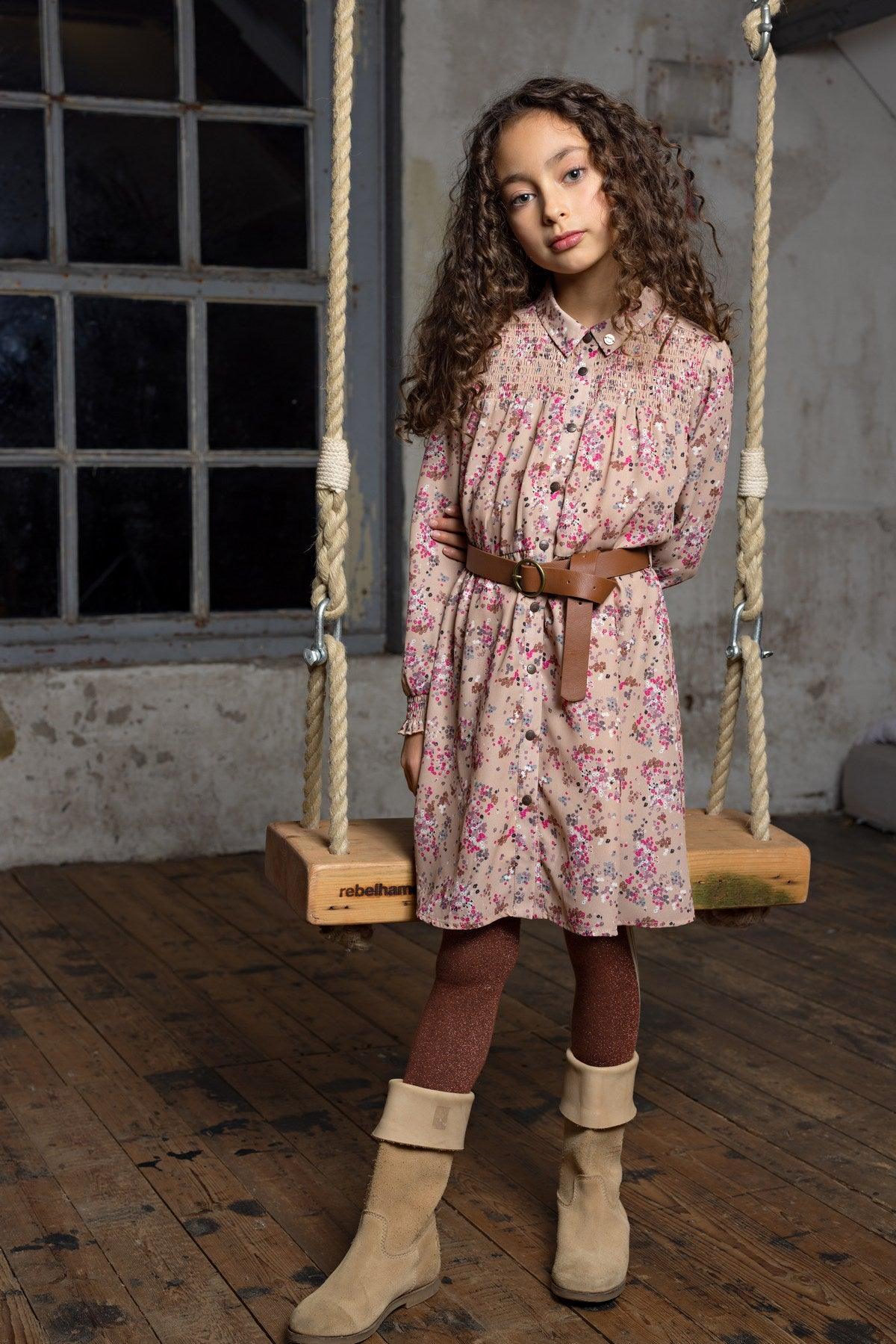 Milau Overhemd Bloemetjes Jurk met Riem - NoNo Kidswear
